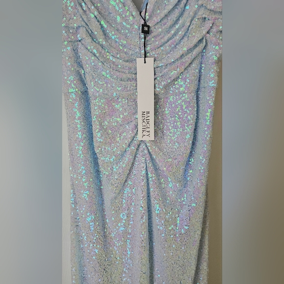 Badgley Mischka Sequined Ruched Gown Dress Color Blue Size 16